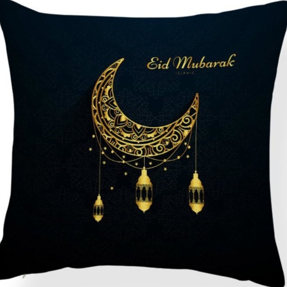 Black Eid Mubarak Pillow Covers 18x18 Decorative Linen Pillow Covers